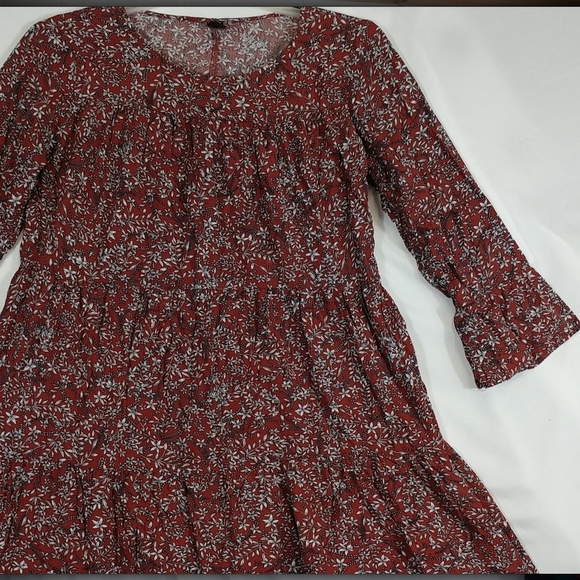 Emery Rose Women's Floral Red Mini 2 Tier Countrycore Boho Earthy Dress Size M - Picture 2 of 10